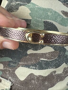 Gold-Tone Coach Accent Brown Leather Bangle Bracelet